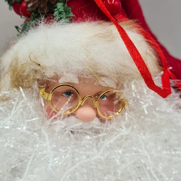 Beard Santa Claus Head with Red Pinecone Hat 24" Hanging Light Up Decoration - Picture 2 of 4